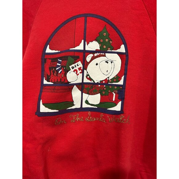 Vintage Jerzees Red On The Santa Watch Polar Bear Christmas Graphic Sweatshirt S - Picture 4 of 8